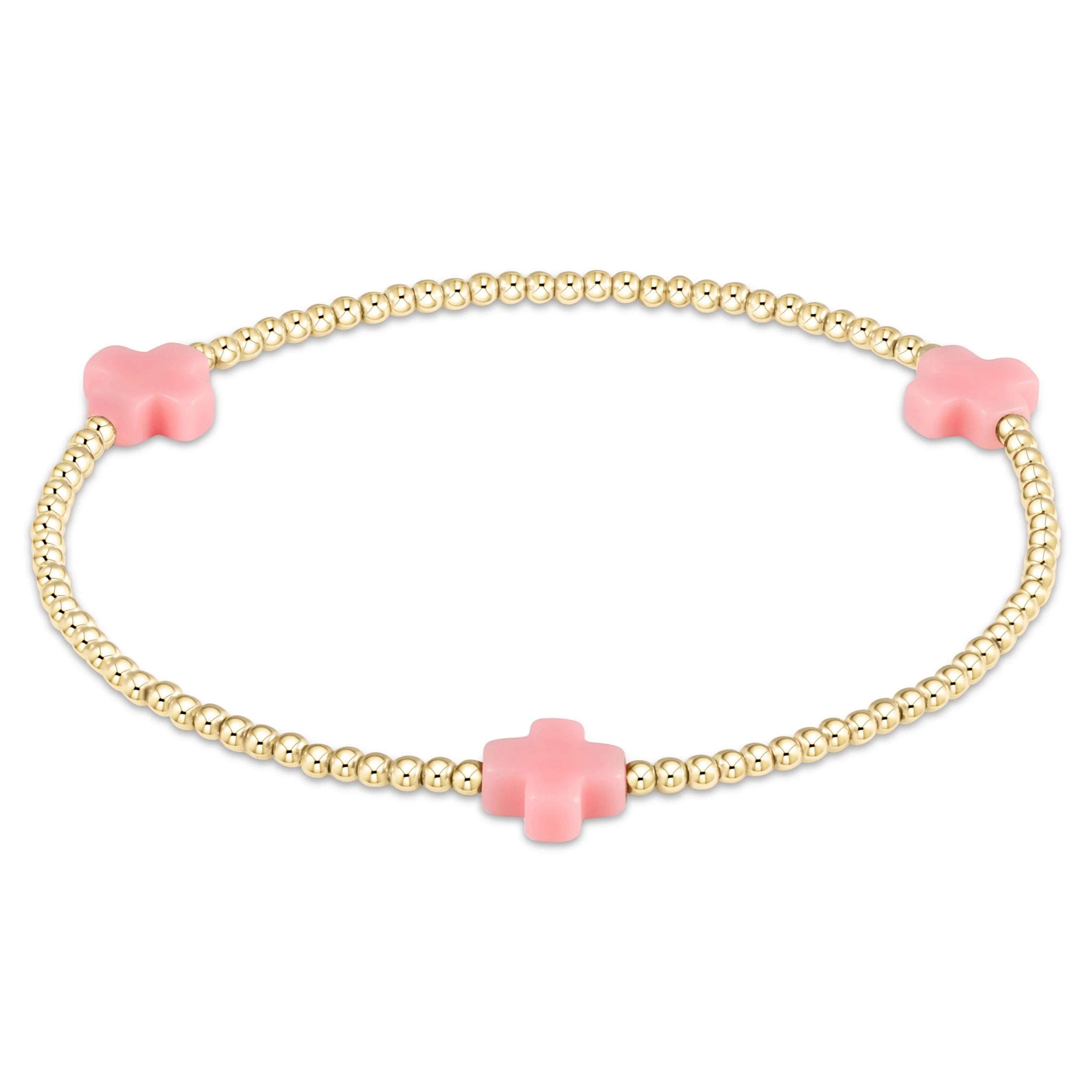 signature cross 2mm gold bracelet light pink