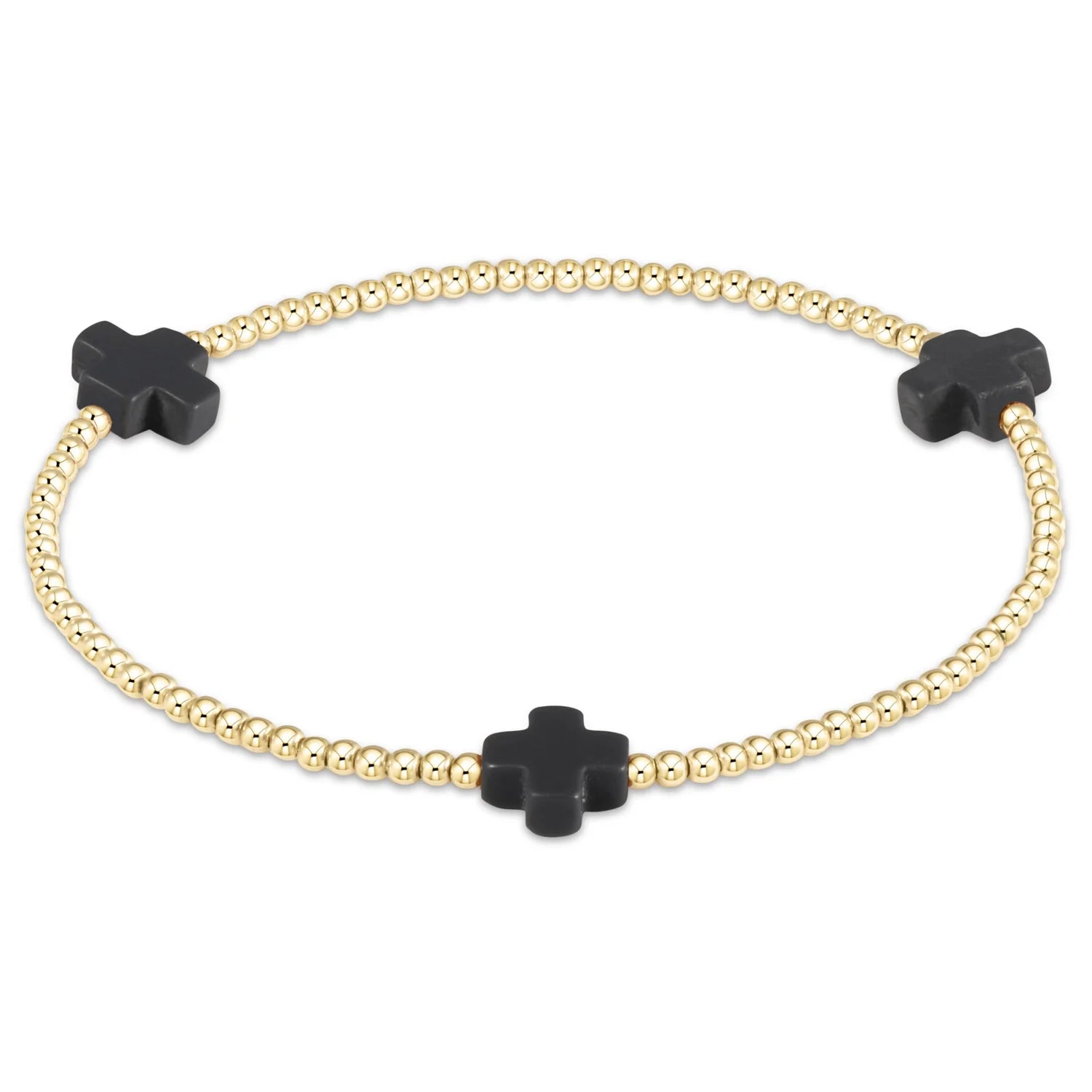 signature cross gold pattern 3mm bead bracelet - charcoal