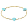 signature cross gold pattern 2mm bead bracelet - turquoise