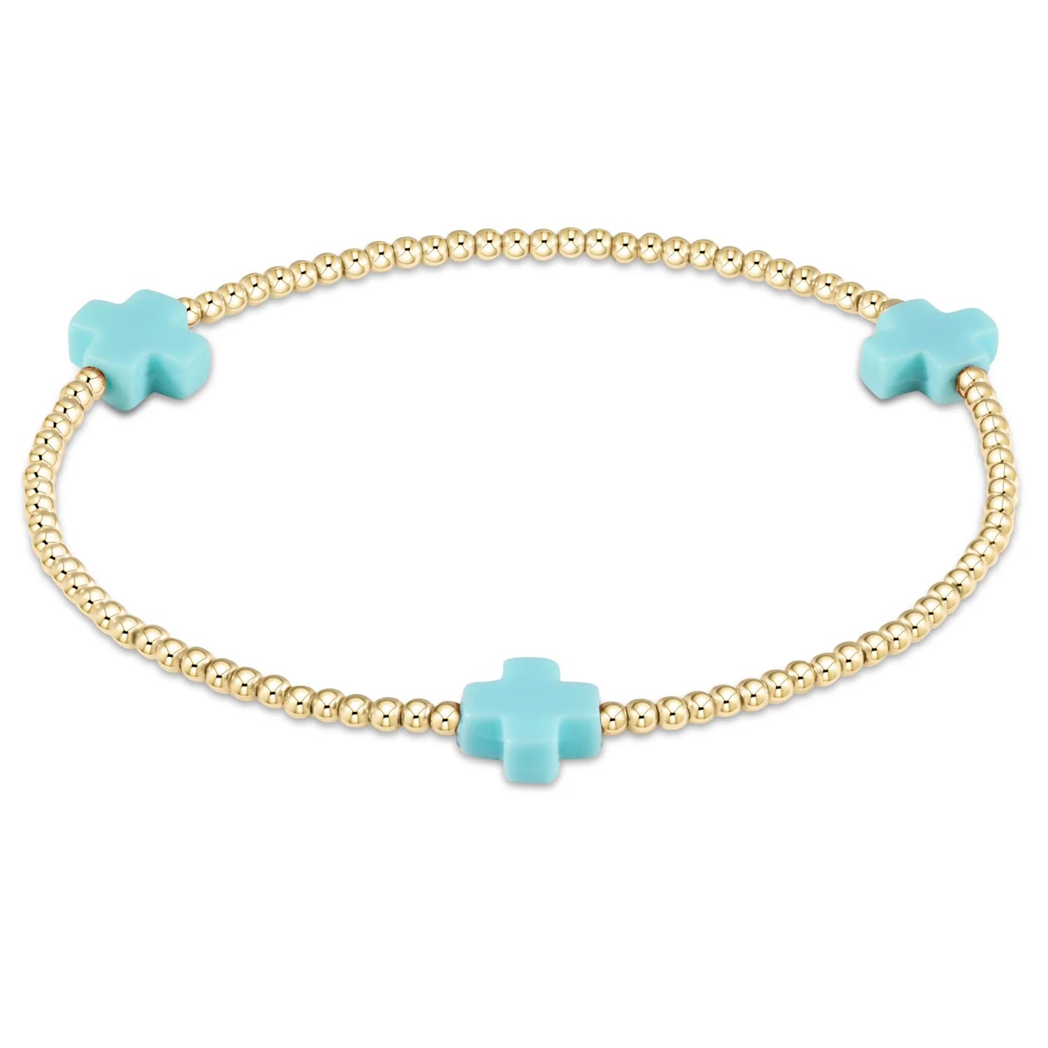 signature cross gold pattern 2mm bead bracelet - turquoise