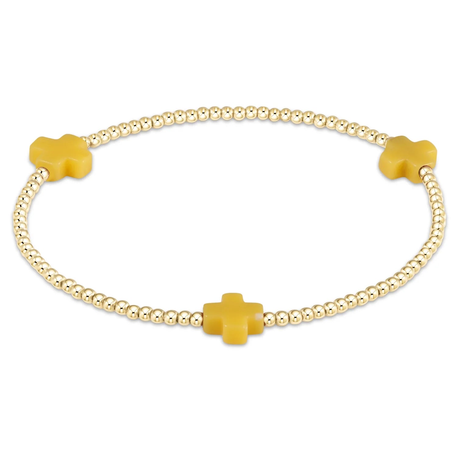 signature cross gold pattern 2mm bead bracelet - yellow