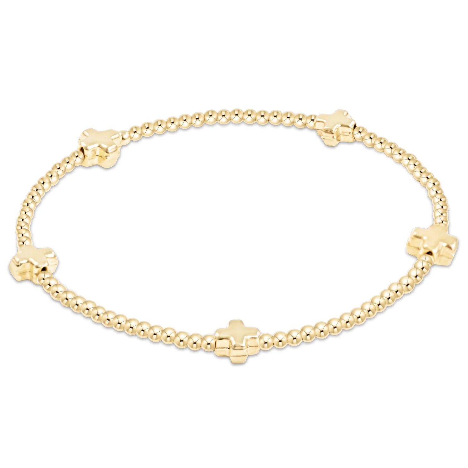 signature cross small gold pattern 2mm bead bracelet - gold
