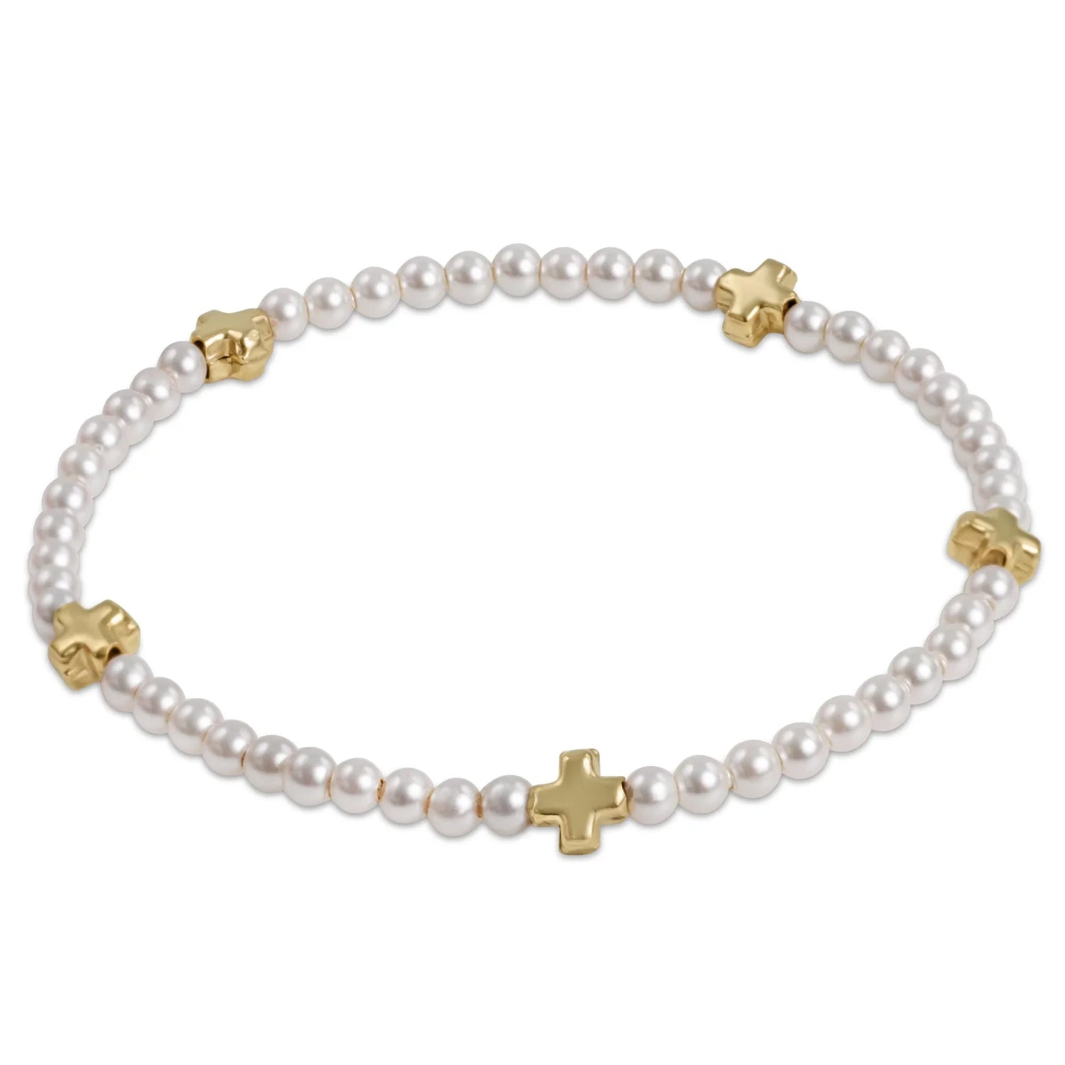 signature cross small pearl pattern 3mm bead bracelet - gold