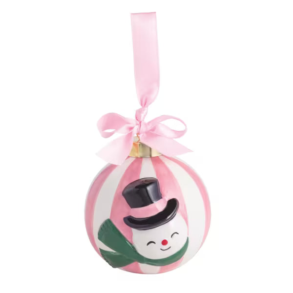 Snowman Pink Whimsy Ball Ornament