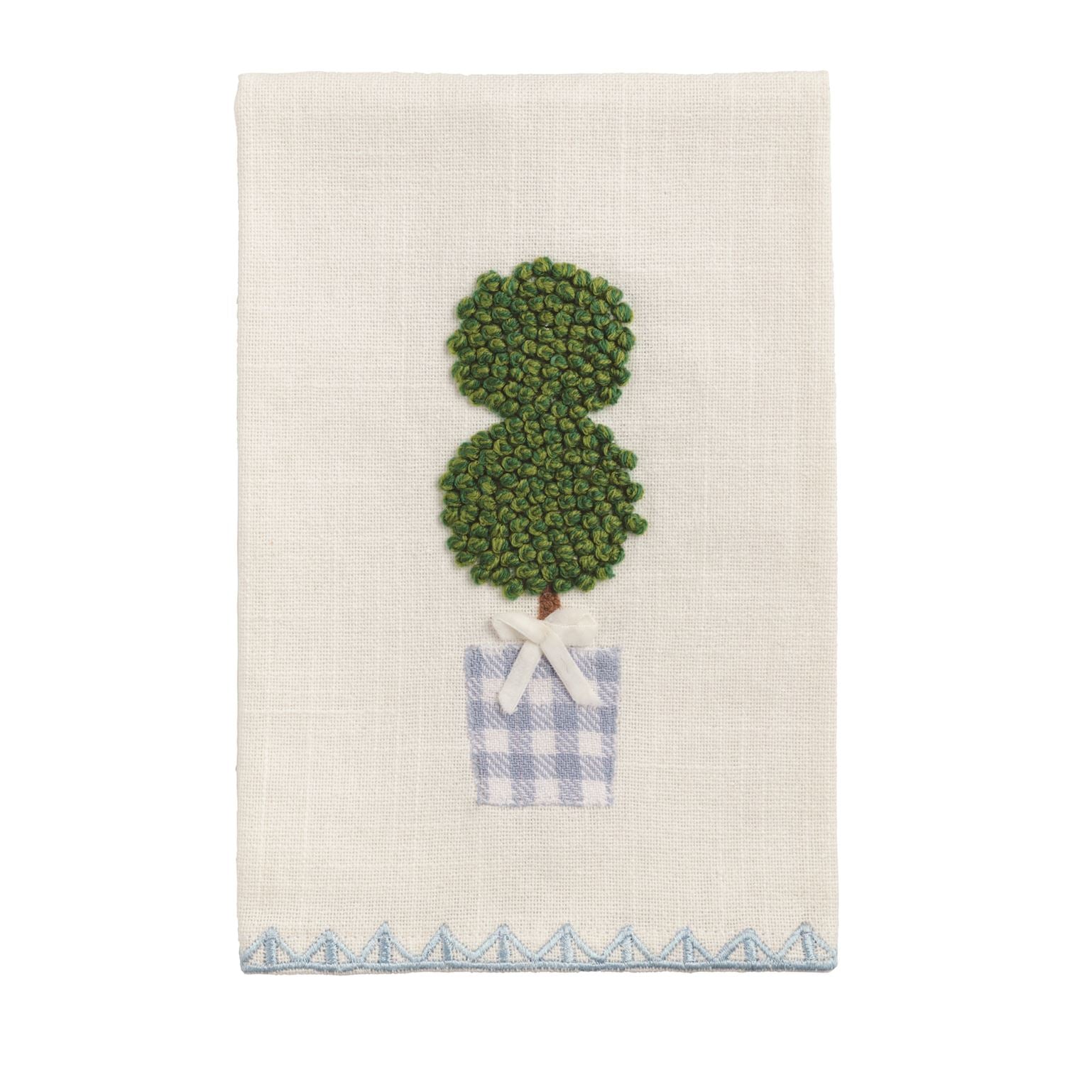 Embroidered Topiary Tea Towel